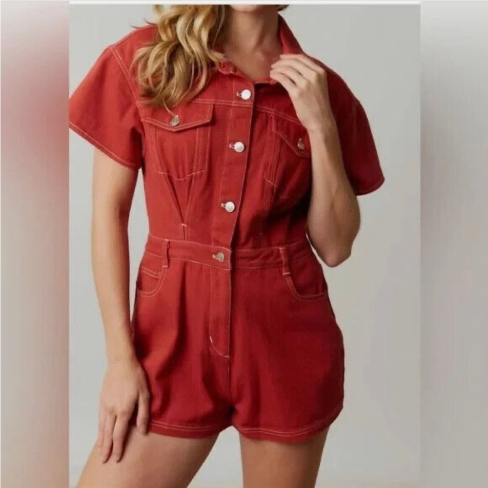 Red Denim Gameday Romper Size M